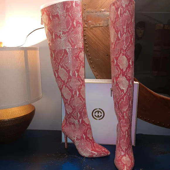 Cecelia New York Leather Pink Snake Print Women's Boots - Picture 4 of 7